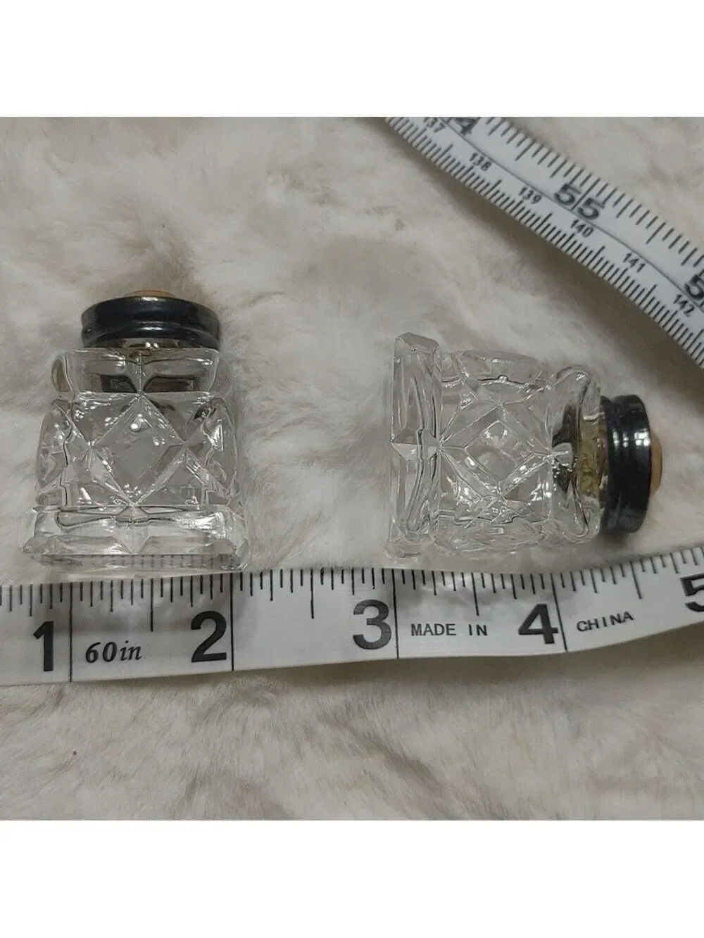 Pair of Vintage Norway Sterling and Guilloche Enamel Crystal Salt & Pepper Shake